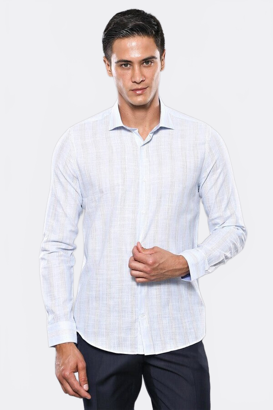 Slim Fit Sky Blue Plaid Cotton Shirt — Wessi