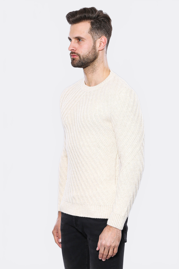 Cream Slim Fit Patterned Crew Neck Sweater – Wessi