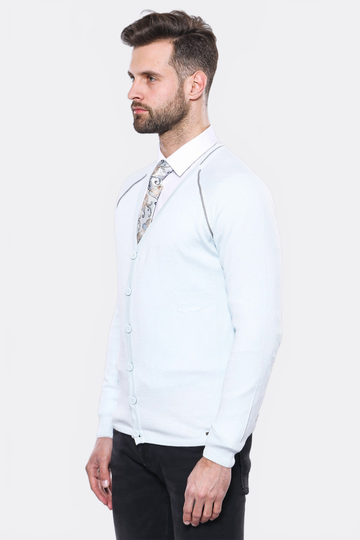 Ice Blue Slim Fit Cotton Cardigan – Wessi