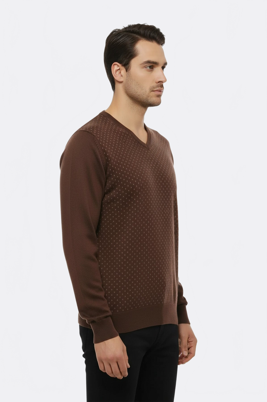 Light Brown Slim Fit Dot Patterned V-Neck Sweater – Wessi
