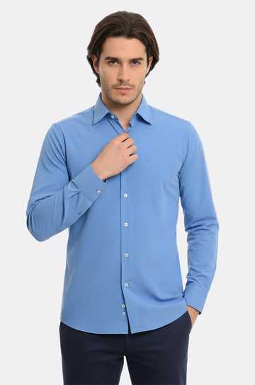 Men's Blue Cotton Satin Slim Fit Shirt – Wessi