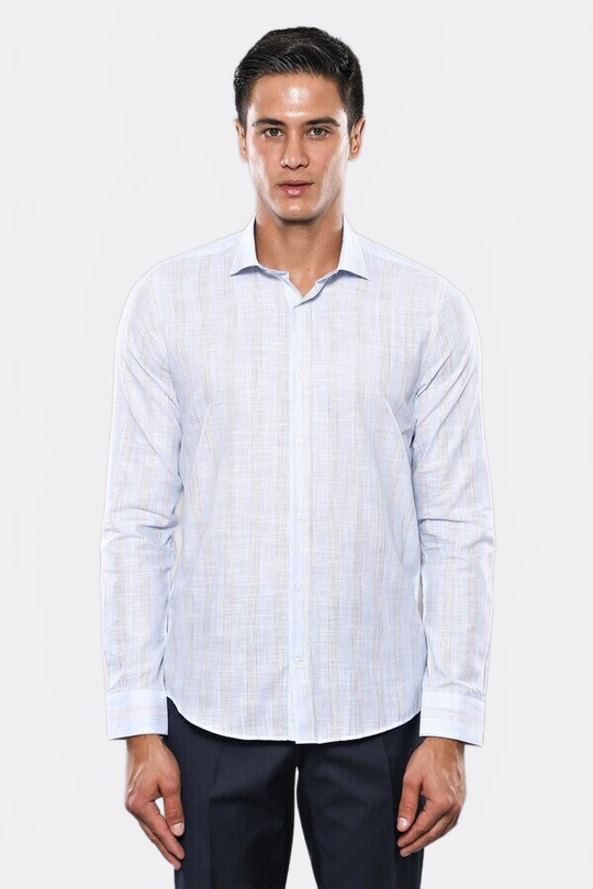 Slim Fit Sky Blue Plaid Cotton Shirt — Wessi