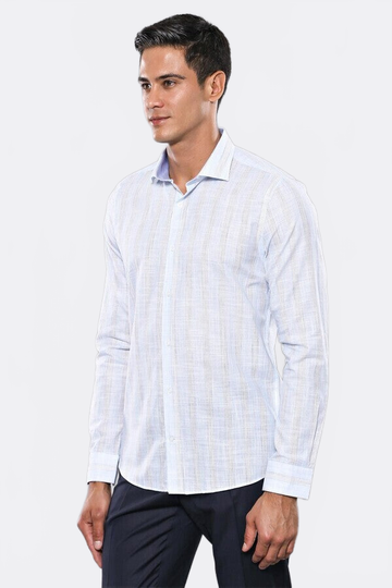 Slim Fit Sky Blue Plaid Cotton Shirt — Wessi