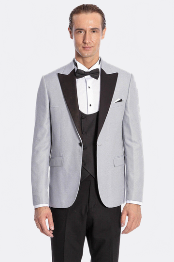 Men's Silver Grey Micro-Dot 3-Piece Slim Fit Combination Tuxedo