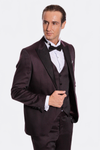 Men's Deep Claret Micro-Patterned 3-Piece Slim Fit Tuxedo with Shawl Lapel