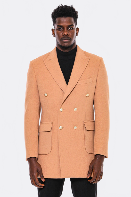 Cream Slim Fit Double Breasted Metal Button Wool-Rich Long Coat – Wessi