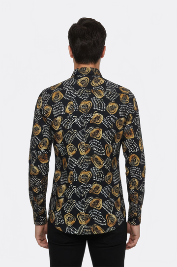 Men's Black Slim Fit Floral Patterned Cotton Shirt | Wessi