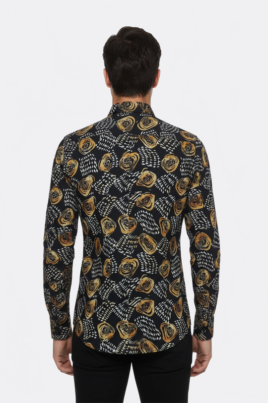 Men's Black Slim Fit Floral Patterned Cotton Shirt | Wessi