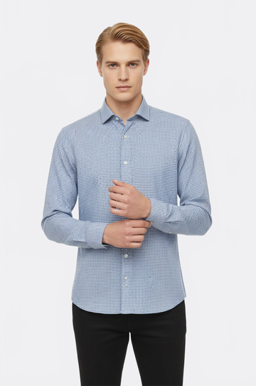 Houndstooth Slim Fit Sky Blue Shirt | Wessi