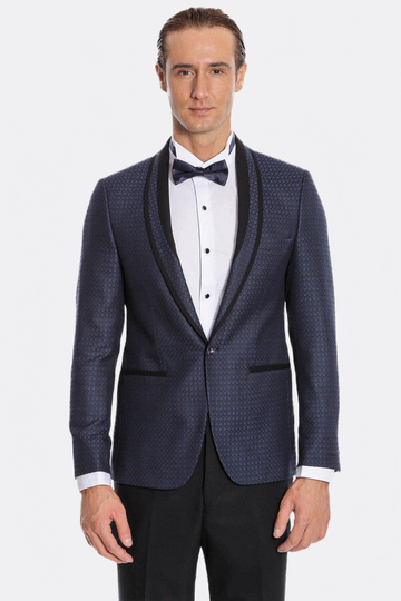 Men's Midnight Navy Micro-Patterned 2-Piece Slim Fit Tuxedo with Shawl Lapel