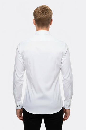 Slim Fit White Stand Collar Tuxedo Shirt — Wessi
