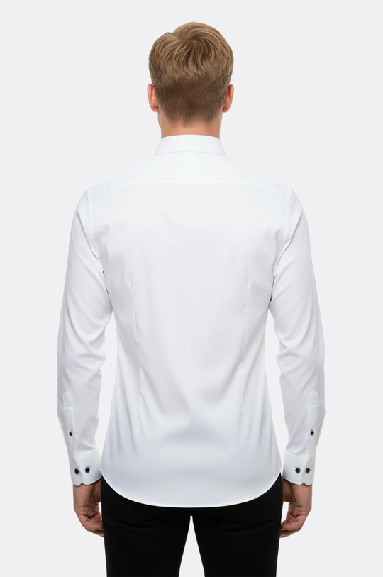 Slim Fit White Stand Collar Tuxedo Shirt — Wessi