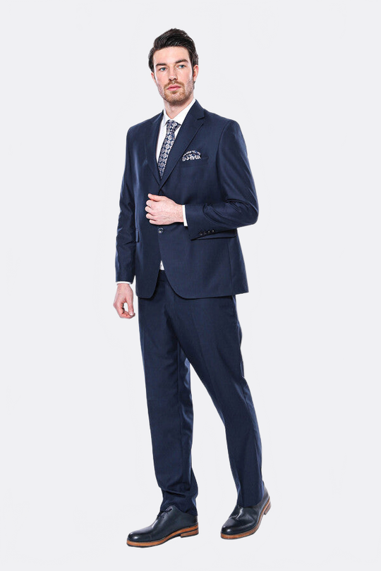 Men's Navy Blue Poly-Viscose 4-Drop Comfort Fit 2-Piece Suit