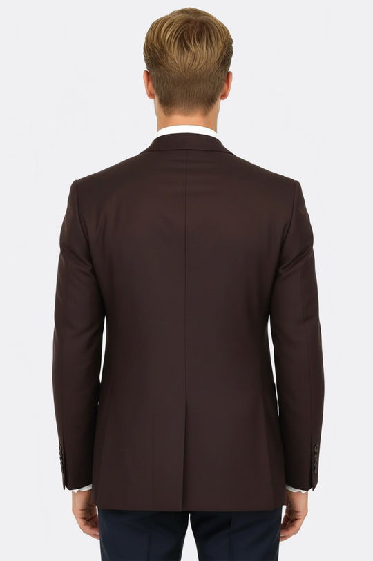 Men’s Deep Burgundy Wool Slim Fit  Single Breasted Wide Lapel Smart-Casual Sport Blazer
