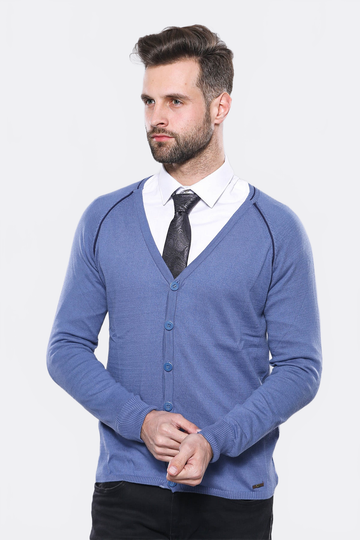 Sky Blue Slim Fit Cotton Cardigan – Wessi