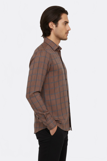 Men's Brown Slim Fit Plaid Cotton Shirt | Wessi