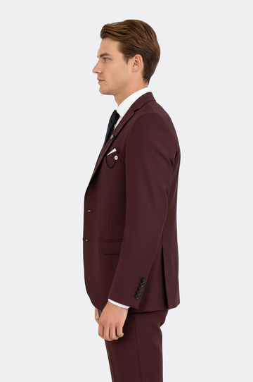 Men's Burgundy 3-Piece Slim Fit Suit with Tailored Waistcoat