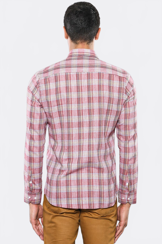 Slim Fit Burgundy Plaid Cotton Shirt — Wessi