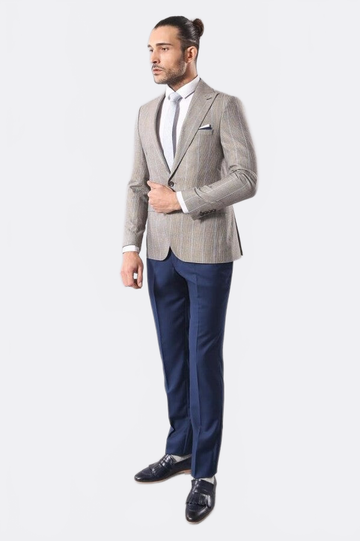 Single Button Plaid Cream Blazer - Wessi