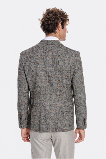 Men’s Obsidian Black Checked Slim Fit Single Breasted Smart-Casual Blazer