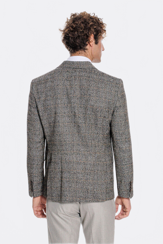Men’s Obsidian Black Checked Slim Fit Single Breasted Smart-Casual Blazer