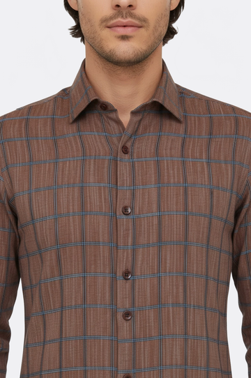 Men's Brown Slim Fit Plaid Cotton Shirt | Wessi