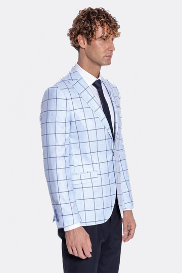 Men’s Ice Blue Windowpane Check Slim Fit Notch Lapel Sport Blazer