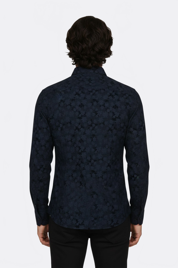 Men's Navy Blue Slim Fit Floral Bloom Patterned Shirt | Wessi