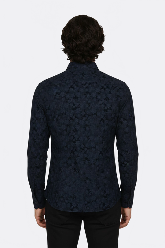 Men's Navy Blue Slim Fit Floral Bloom Patterned Shirt | Wessi