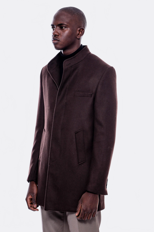 Brown Slim Fit Mandarin Collar Cachet Short Coat – Wessi