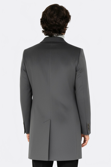Grey Suede Slim Fit Peak Wide Lapel Long Coat – Wessi