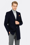 Navy Blue Slim Fit Wide Peak Lapel Wool Blend Coat – Wessi