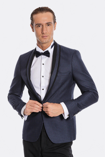 Men's Midnight Navy Micro-Patterned 2-Piece Slim Fit Tuxedo with Shawl Lapel