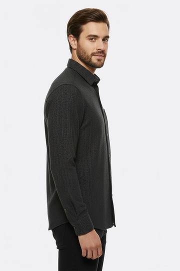 Men's Dark Green Slim Fit Herringbone Shirt | Wessi