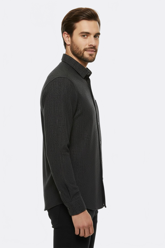 Men's Dark Green Slim Fit Herringbone Shirt | Wessi