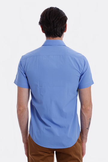 Short Sleeve Plain Blue Slim Fit Shirt | Wessi