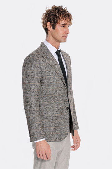 Men’s Obsidian Black Checked Slim Fit Single Breasted Smart-Casual Blazer