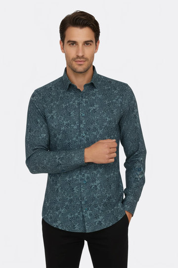 Men's Green Slim Fit Bloom Patterned Shirt | Wessi
