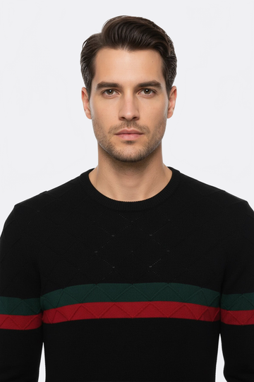 Black Slim Fit Round Neck Chest Stripe Knit Jumper – Wessi