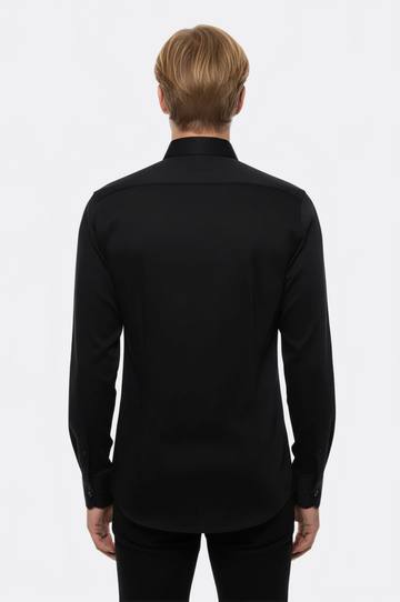 Plain Black Satin Cotton Slim Fit Shirt | Wessi