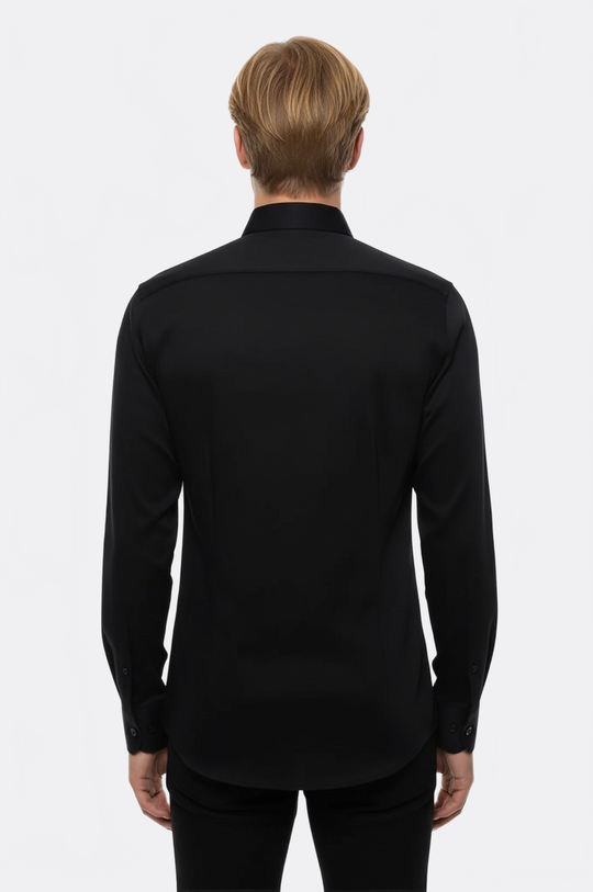 Plain Black Satin Cotton Slim Fit Shirt | Wessi