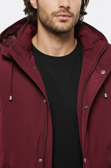 Burgundy Slim Fit Hooded Long Coat – Wessi