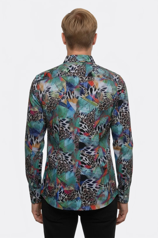 Men's Sky Blue Slim Fit Leopard Print Multicolour Shirt | Wessi
