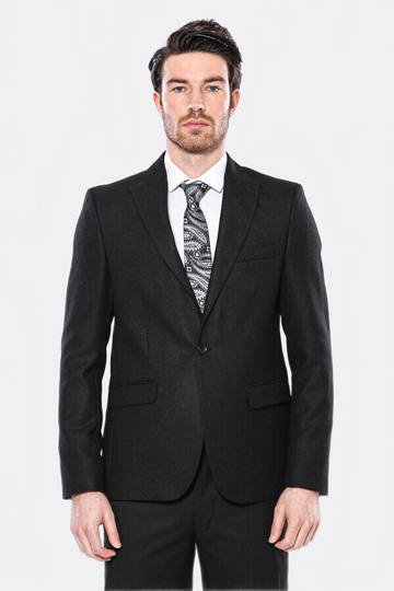 Men’s Black Textured Slim Fit Peak Lapel Blazer