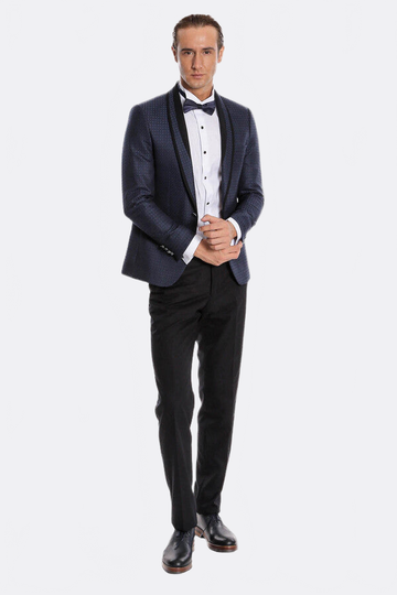 Men's Midnight Navy Micro-Patterned 2-Piece Slim Fit Tuxedo with Shawl Lapel