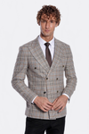 Men’s Tawny Brown Checked Slim Fit Double Breasted Smart-Casual Blazer