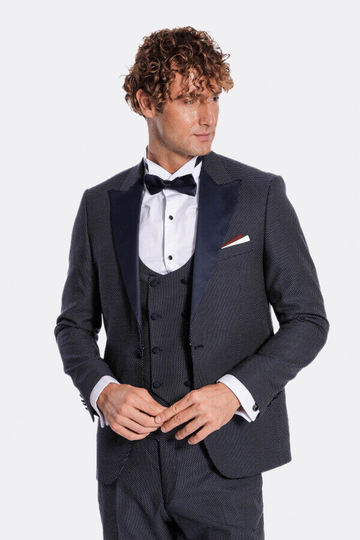 Men's Midnight Navy Jacquard Peak Lapel 3-Piece Slim Fit Tuxedo