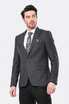 Men’s Dark Grey Textured Slim Fit Peak Lapel Blazer