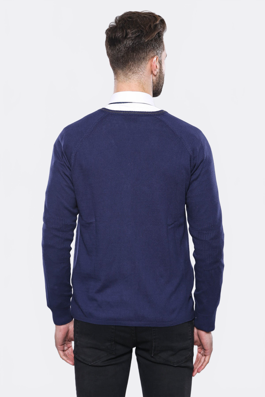Navy Blue Slim Fit Cotton Cardigan – Wessi