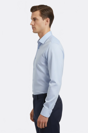 Regular Fit Sky Blue Plain Long Sleeve Shirt — Wessi